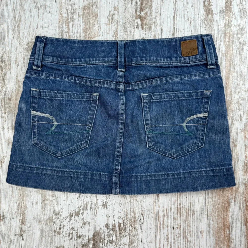 VTG American Eagle Denim Mini Skirt Low Rise Cotton Sz 0 Y2K Coquette Micro